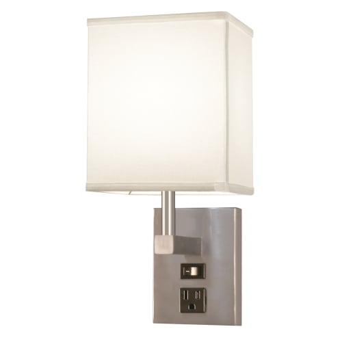 Single Nightstand Sconce, 1 Convenience Outlet,  7" W x 15-3/8" H x 8"D, Brushed Nickel